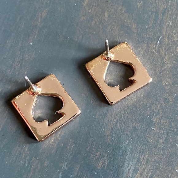Kate Spade New York Hole Punch Cutout Spade Square Shape Rose Gold Studs - Picture 6 of 6
